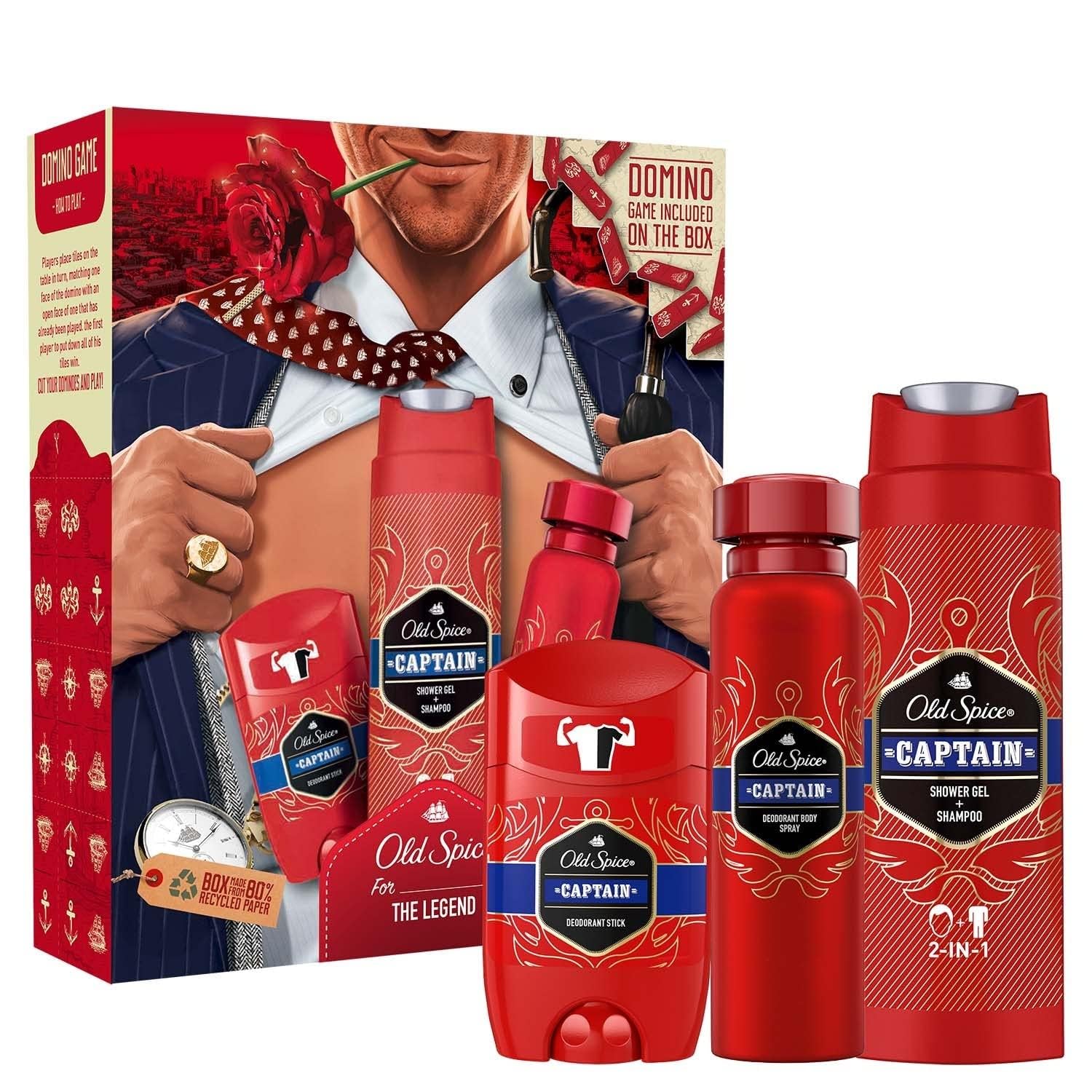 Old Spice Gentleman Gift Set For Men With Captain Deodorant Spray, Deodorant Stick And Shower Gel