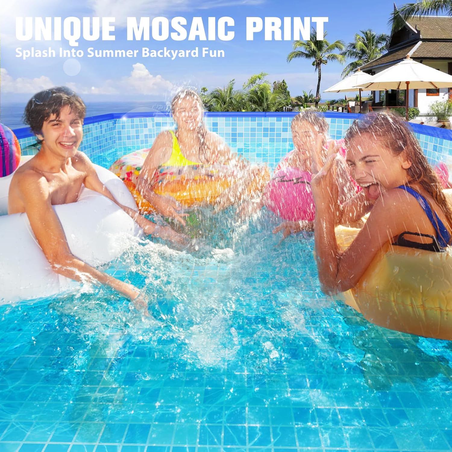 FunBy Foldable Pool, Foldable Swimming Pool, Large Foldable Pool for Adults, Non-Inflatable Pool,Oversize Thickened Collapsible Pool, Kids Pool for Backyard,Mosaic Design 90"x50"x20"-Blue