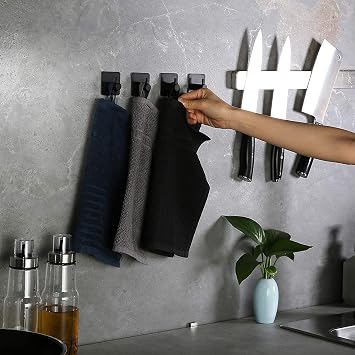 Ardini Kendinden Yapışkanlı Askılık - 5'li Paket, Ağır Hizmet, Duvar Kancaları, Su Geçirmez Paslanmaz Çelik Askılıklar Ceket, Havlu, Bornoz Askılık Duvara Montaj, Banyo Mutfak Garaj Ev Otel Ofis Dolabı ve Yatak Odası Askıları 3M Bantlı, MAT SİYAH 01