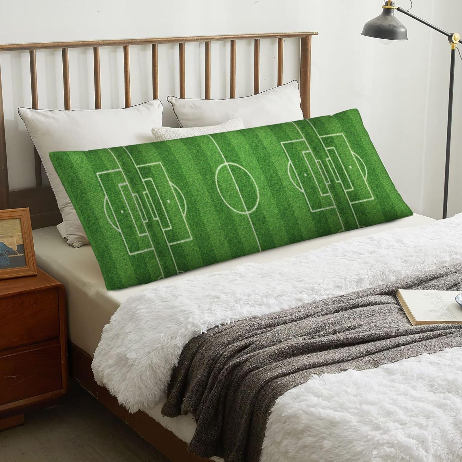 Soccer Field Football Green, Body Pillow Cover with Zipper,Long Body Pillowcase 20 x 60 in