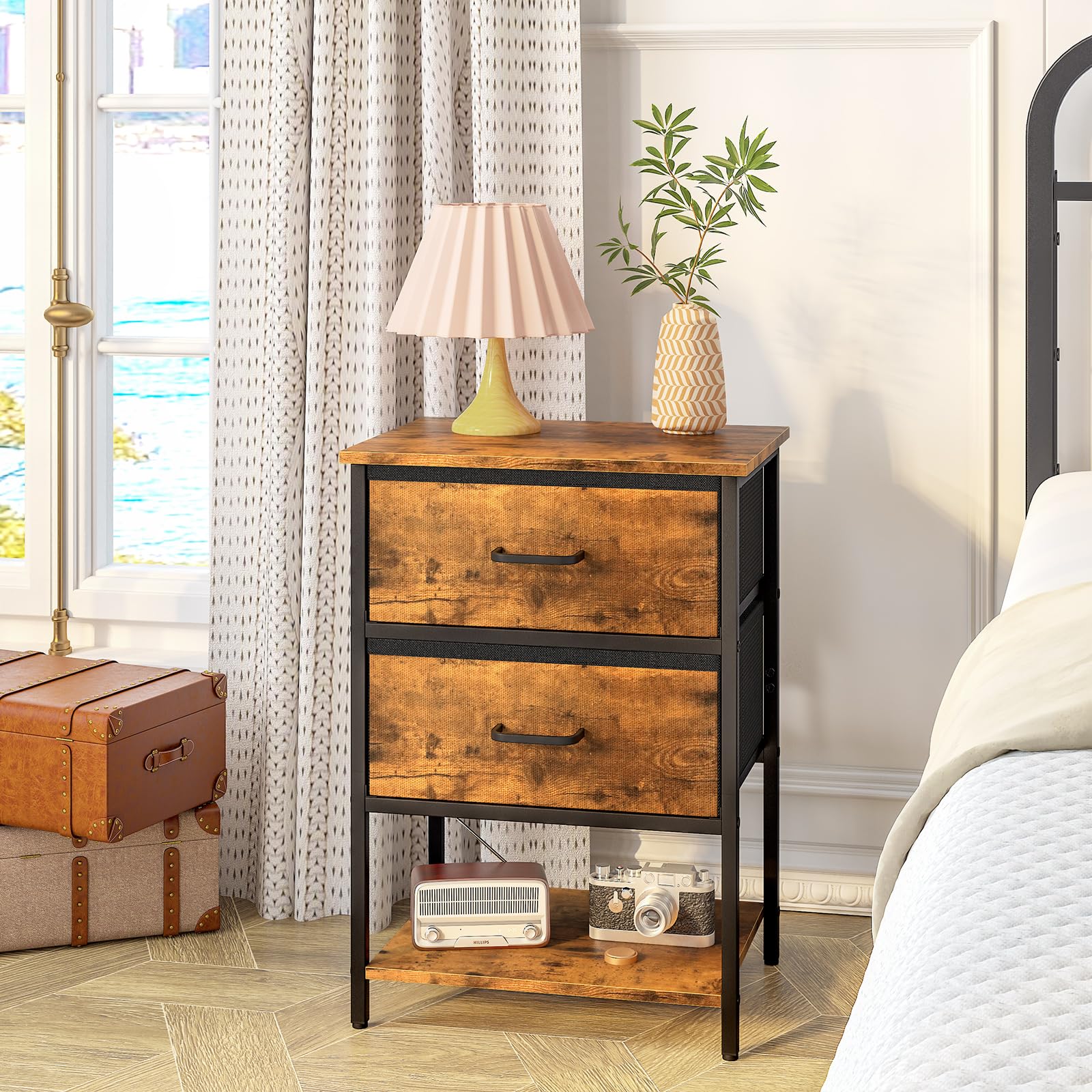 Huhote Night Stand With Drawer & Open Shelf - Mid Century Modern Bedside Table With Solid Wood Legs For Small Spaces (Pink) - View #5
