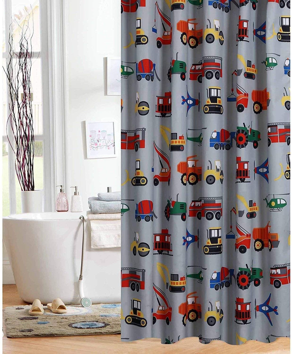 Mainstays Kids Transportation Shower Curtain, Polyester, 70