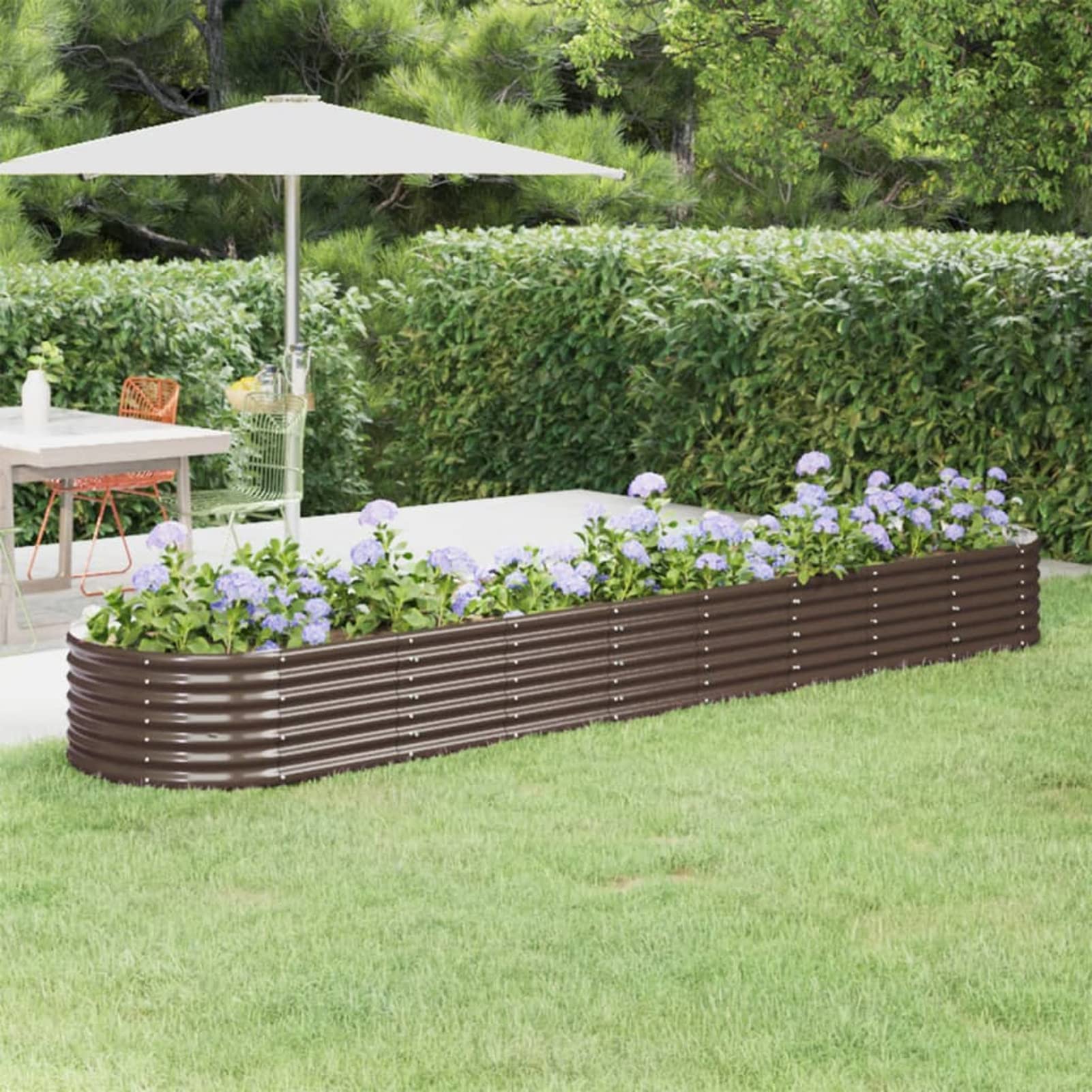 IKAYAA Raised Beds for Garden Metal Raised Bed Galvanised Steel Outdoor Planters Garden Planter for Herb Growing Fruits Flower -brown-368 x 80 x 36 cm