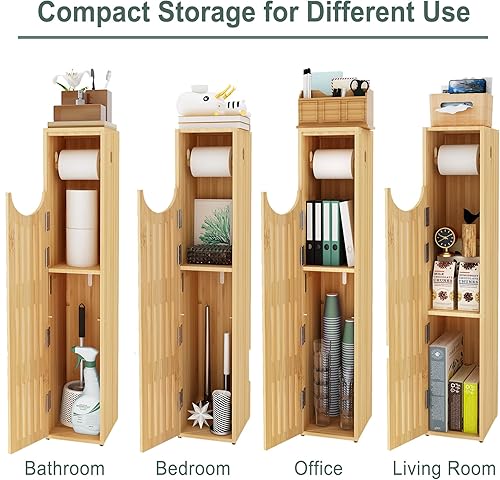Vista 2 de AmazerBath Armario de almacenamiento de papel higiénico de bambú, soporte de papel higiénico con almacenamiento para espacios pequeños, gabinete