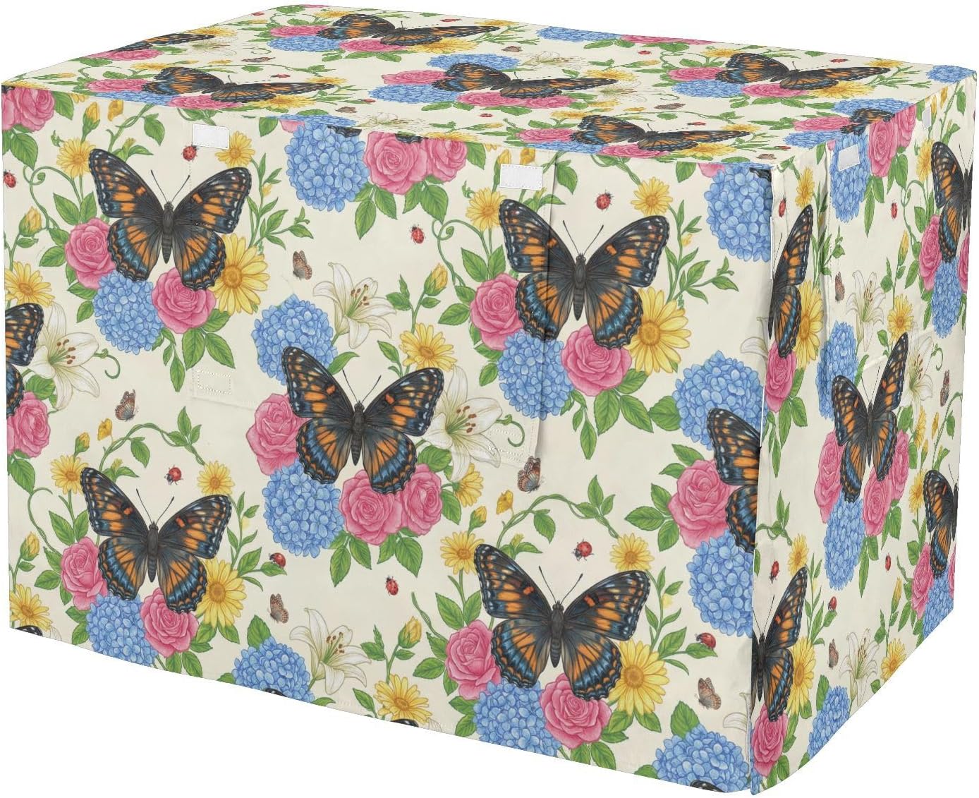 Duty 600D Silver Coated Dog Crate Cover, Water-Resistant Butterfly Print Pet Kennel Canopy with Mesh Windows for Optimal Ventilation, Universal Fit for Standard Wire Cage, Indoor & Travel