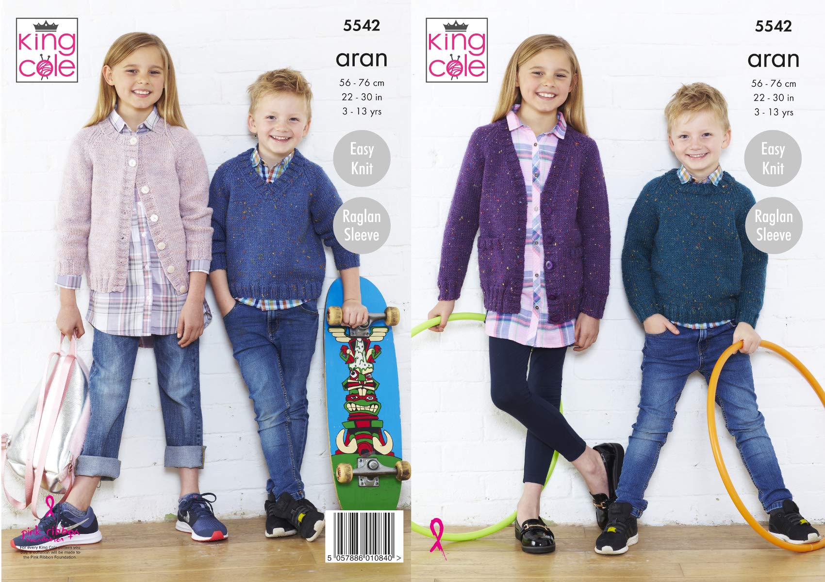 King Cole 5542 Knitting Pattern Childrens Easy Knit Jumpers and Cardigans in Fashion Aran