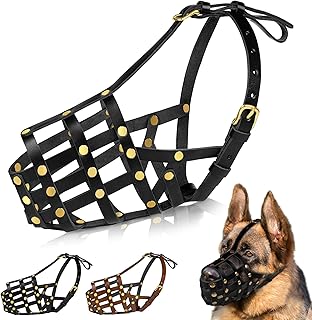 OOPSDOGGY Deutscher Schäferhund Maulkorb für große Hunde - Leder Atmungsaktiv Sicherer Korb Maulkorb für Große Rassen Verhindert Beißen Kein Kauen Verstellbar (Schwarz, Größe 7 - Deutscher product image