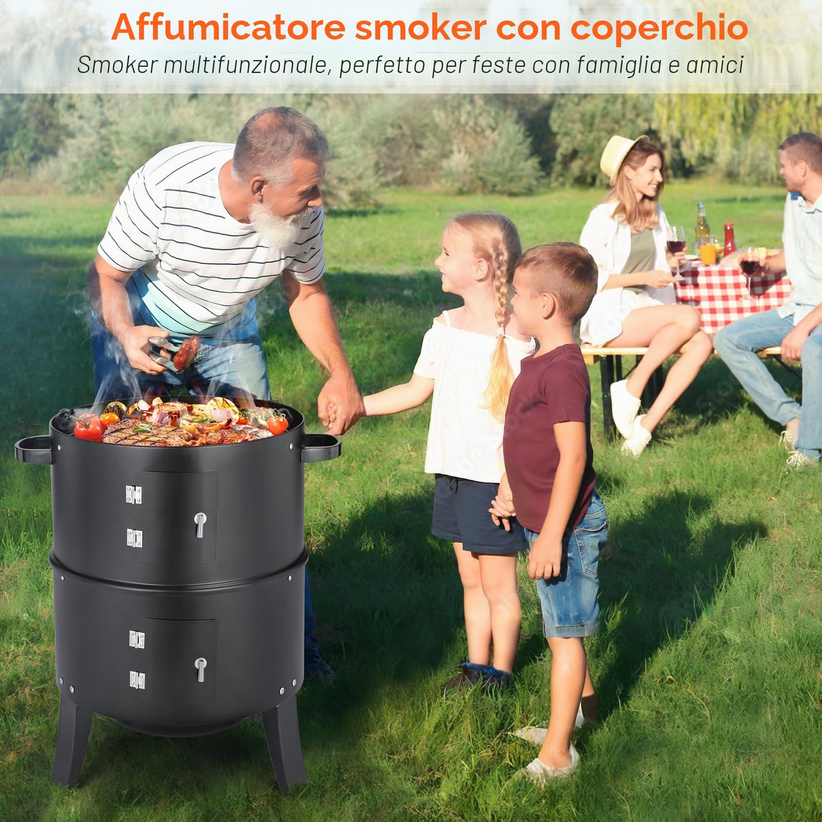 TLGREEN Barbecue Smoker 3 in 1, Affumicatore con Manico, BBQ Smoker