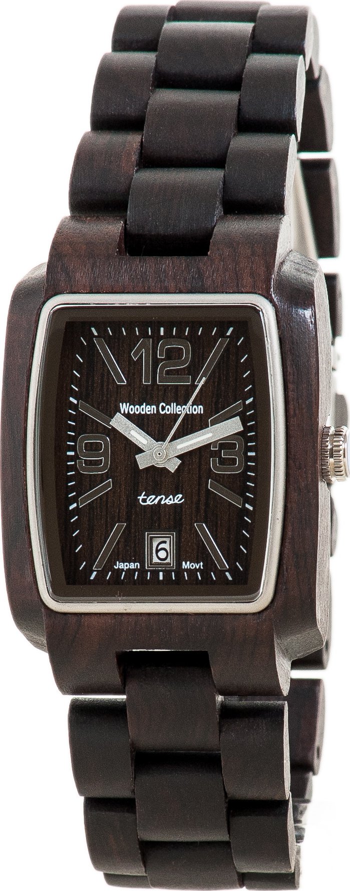Tense Mens Dark Sandalwood Jumbo Oblong Natural Wood Watch J8102D