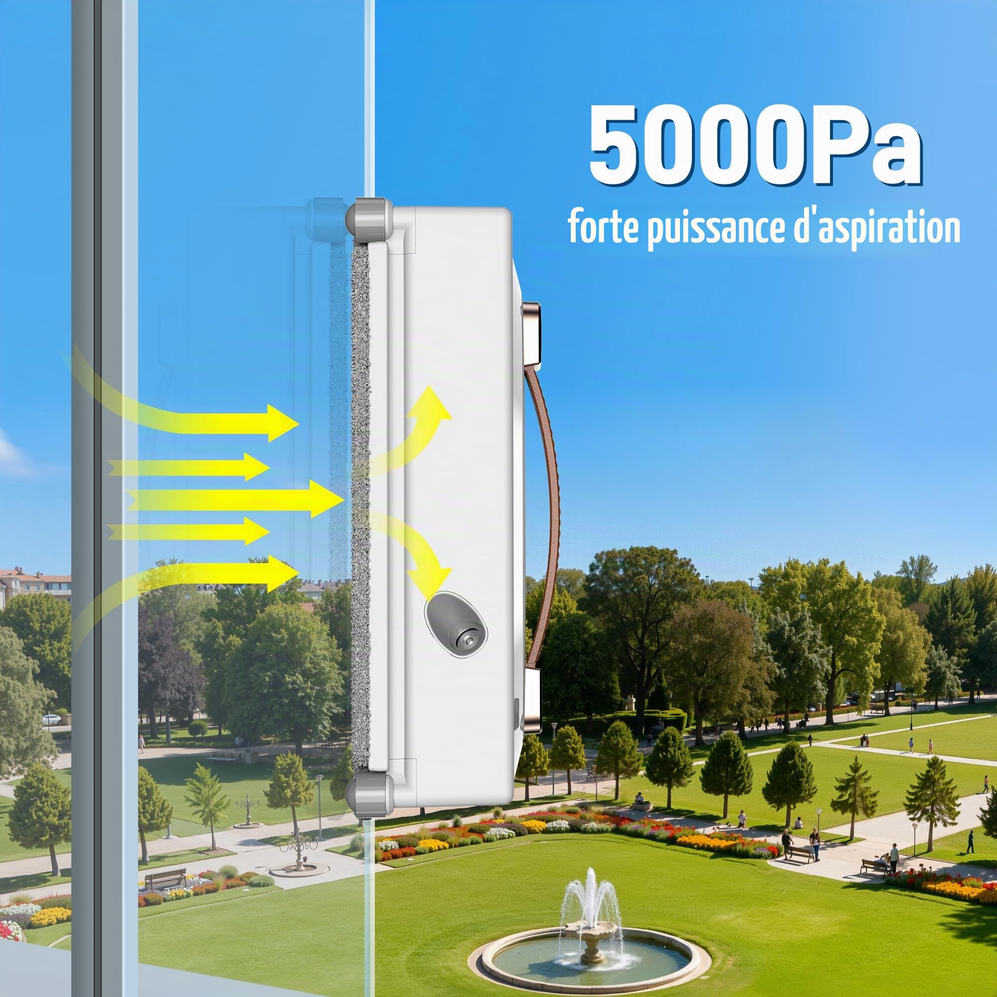 G500 Robot lave-vitres, robot lave-vitres 5000Pa avec système de pulvérisation double, protection multiple, planification intelligente du parcours, 3 voies de nettoyage avec réservoir de 100ML