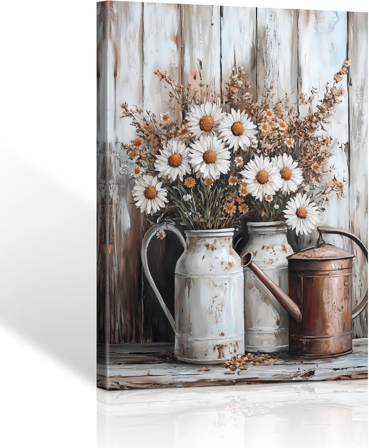 HYFBH Rustic Farmhouse Floral Daisy Canvas Wall Art Farmhouse Floral Bouquet Painting Rustic White Daisy Flower Bedroom Flower Wall Decor for Bedroom Living Room Bathroom Office Framed 16x24 Inch