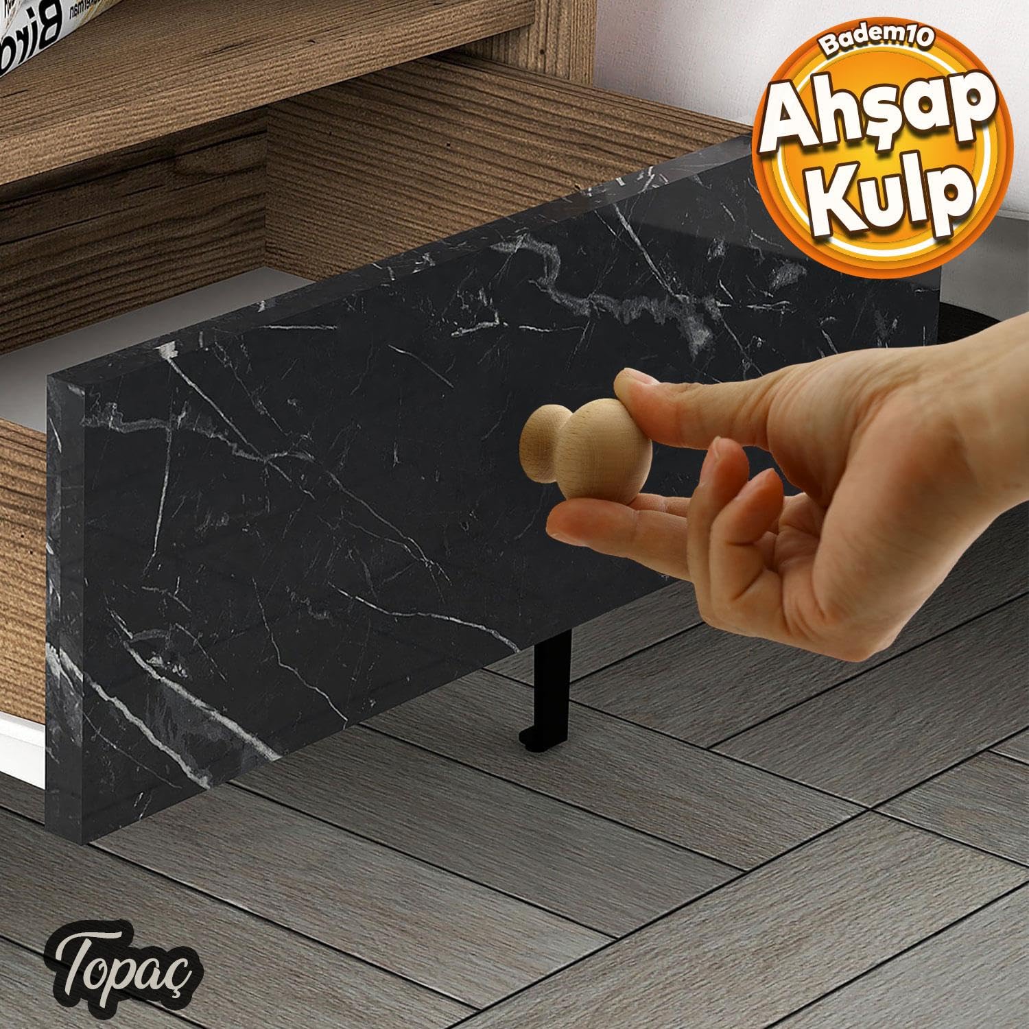 Badem10 Ahşap Topaç Düğme Kulp Tek Vidalı Çekmece Mutfak Mobilya Dolabı Dolap Kulpu Kulbu Kulpları