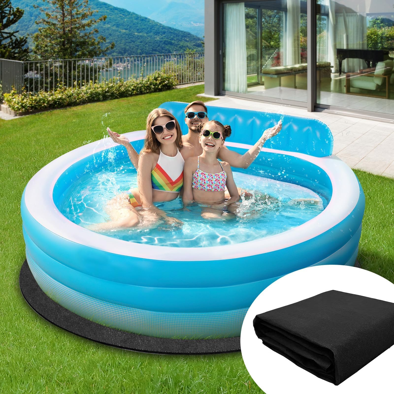 MeYuxg Poolunterlage Rund, 305CM Pool Bodenplane Bodenmatte, rutschfeste Pool Unterlage Schutzboden Rund, Faltbarer Outdoor Pool Bodenschutzmatte Für Outdoor Swimmingpool (Ø305CM)