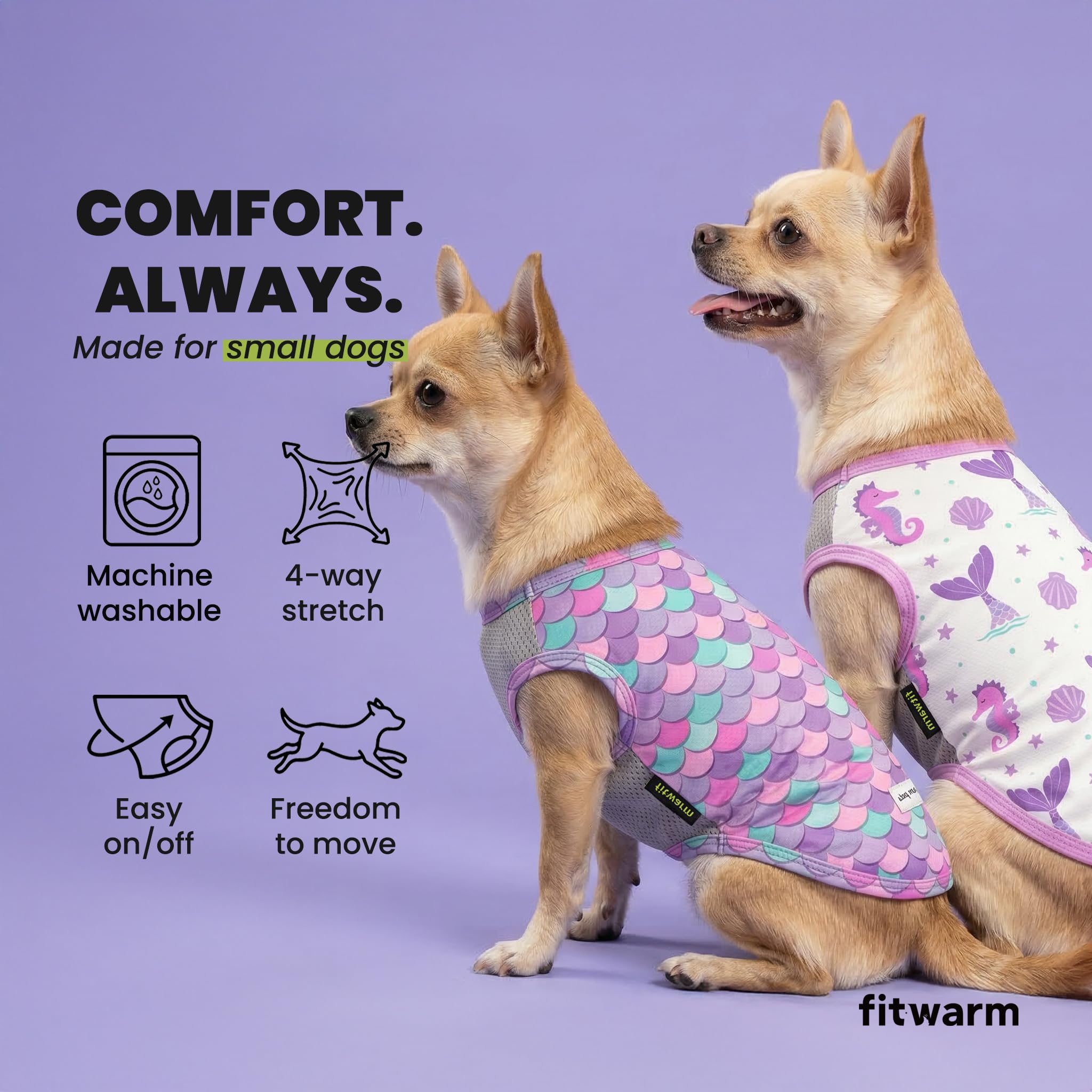 Fitwarm Lot de 2 chemises sirène à motif écailles de sirène pour chien, protection solaire UV 50+, gilet léger et rafraîchissant, séchage rapide, vêtements d'été pour petits chiens et filles – Tenues