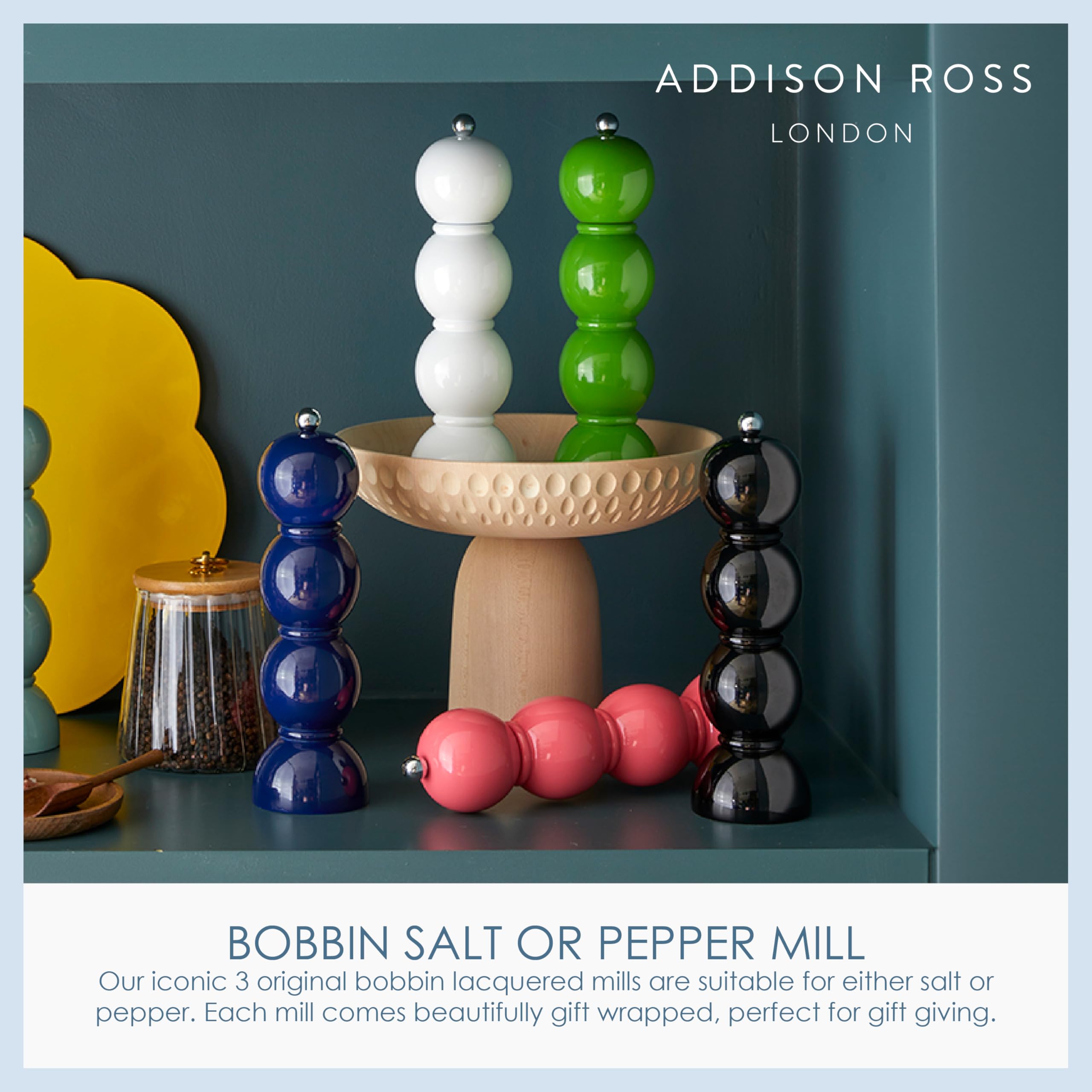 Addison Ross 24Cm Bobbin Grinder Black Pepper Crusher Salt Mills