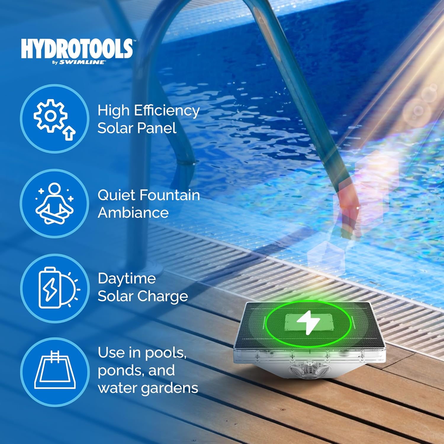 SWIMLINE HYDROTOOLS Floating Pool Fountain – Soothing Water Feature for Pools & Ponds, Easy to Install, UV-Resistant, Solar Powered, Cordless, Waterproof, Multi-Mode LED Light Show, 39-Inch Spray