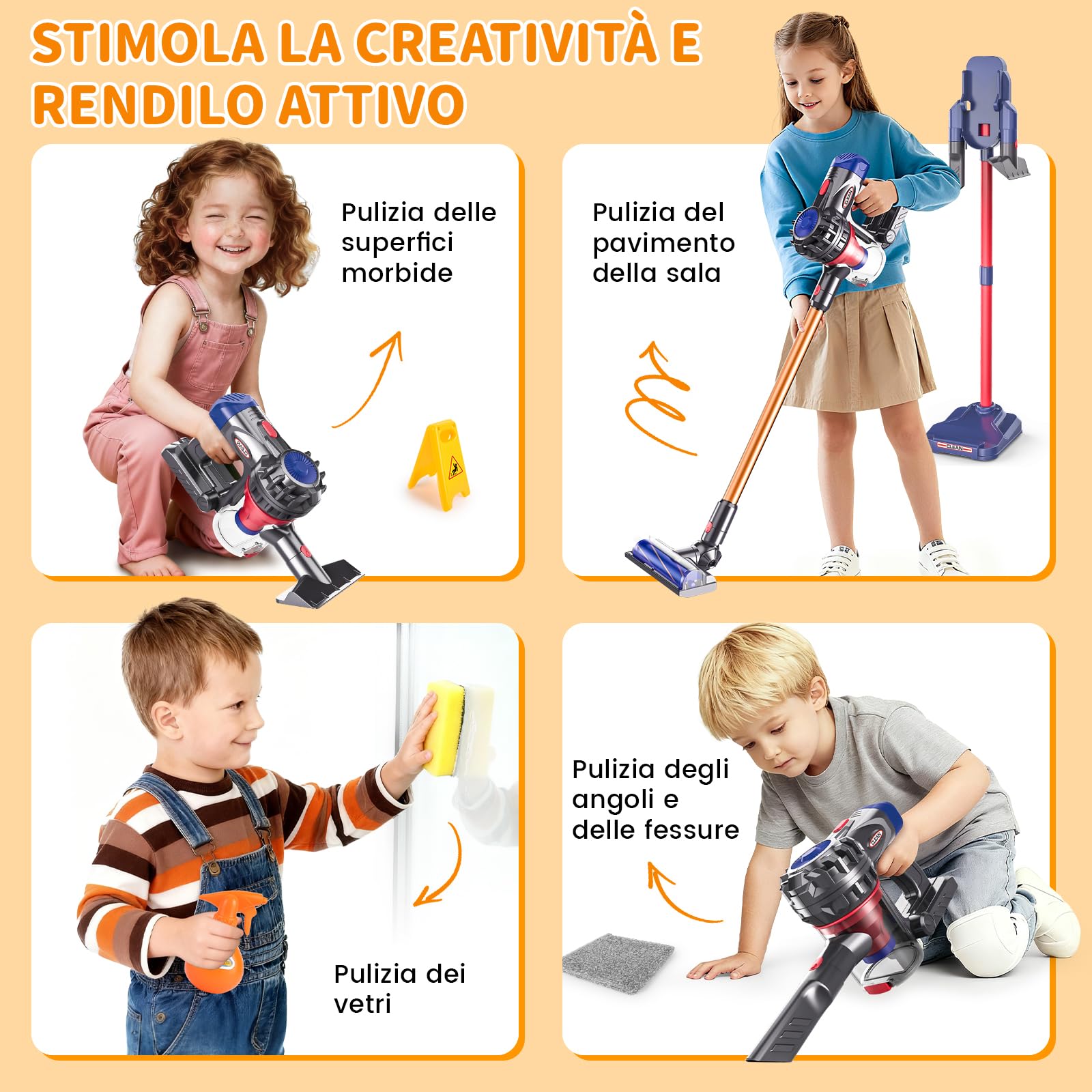 LumenVela Aspirapolvere Giocattolo Bambini, 3-in-1 Aspirapolvere Giocattolo Funzionante Set Pulizia Giocattolo Regali per Bambini e Bambine dai 3 ai 6 Anni (Modello Avanzato)