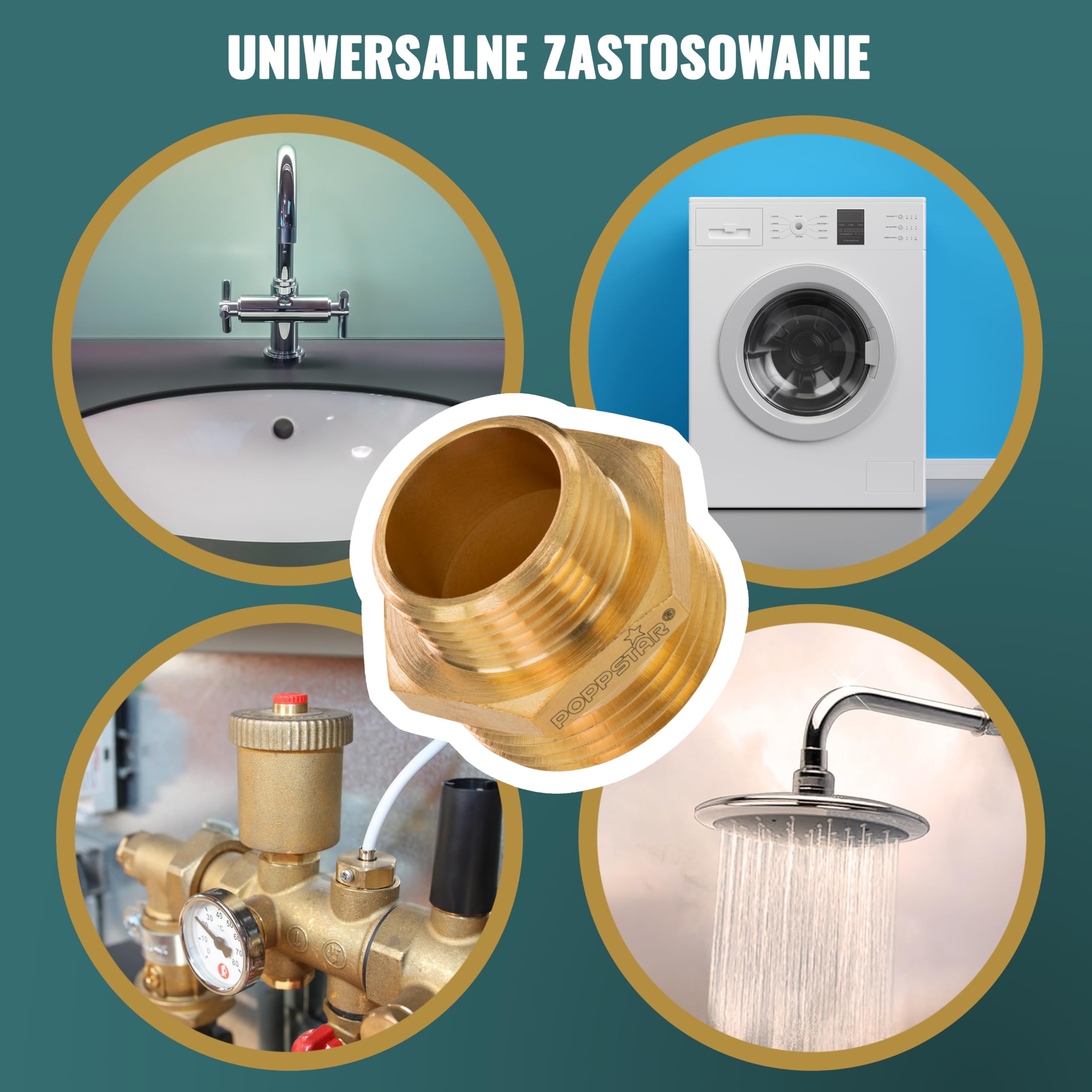 Poppstar mosiężne złącze redukcyjne, gwint zewnętrzny 1 cal na 3/4 cala, sześciokątne, 1 sztuka