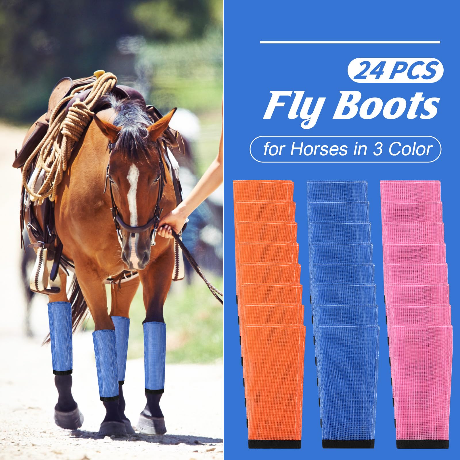 24 botas de malla para caballo, botas de malla transpirable, botas protectoras para piernas ecuestres, leggings sueltos para evitar moscas y picaduras de mosquitos (S)