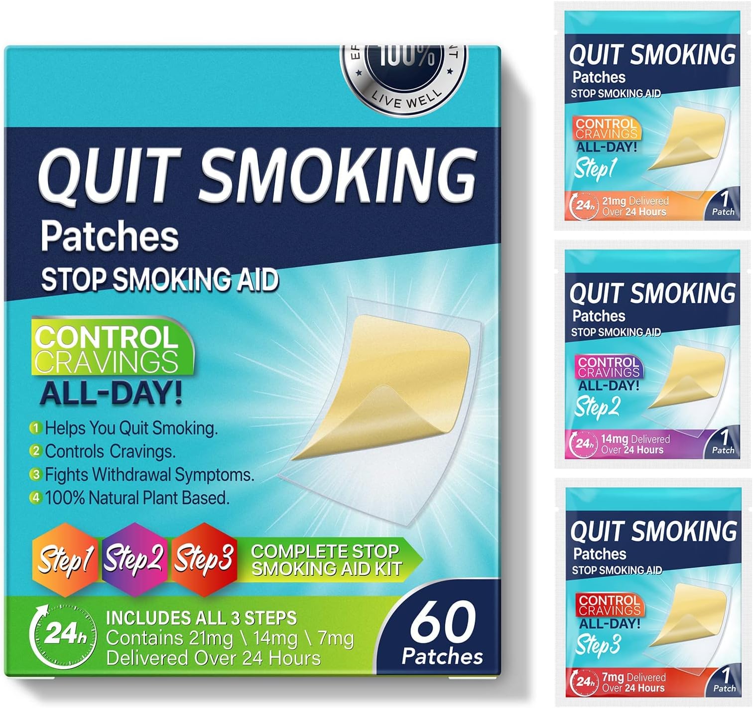 TERRIFI Quit Smoking Patches, Helping Quit Patch, Stop Smoking Aid, Steps 1 Through 3 to Quit Smoking, Help Craving Control & Clear Lung, Invisible Nicotine Patches, 8 Week Stop Smoking Program