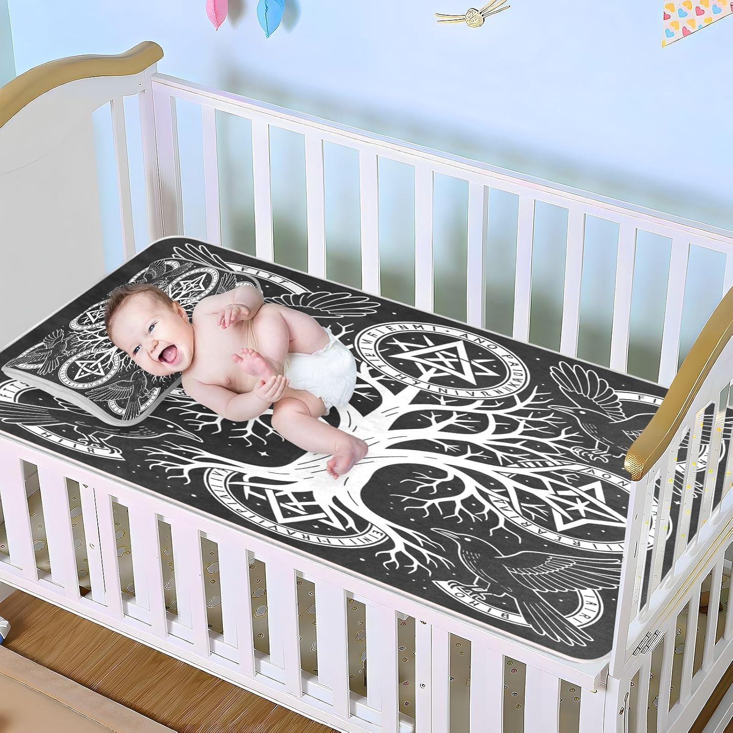 Cooling Baby Mattress 28" x 52" Washable Classic Compasses Gothic Mattress Protector pad for Kids, Adult