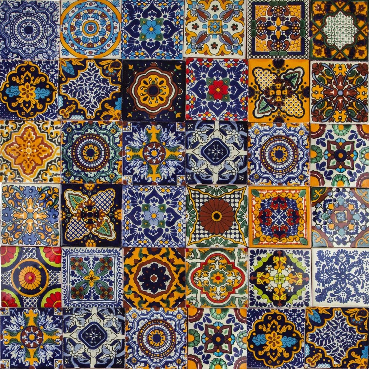 Mexican Ceramic Tiles 4x4 - Colorido by Cerames - 30 Decorative Mexican Mosaic Tiles for Bathroom, Kitchen, Shower, Stairs, Living Room, Kitchen backsplash | Mexican Tiles backsplash Talavera