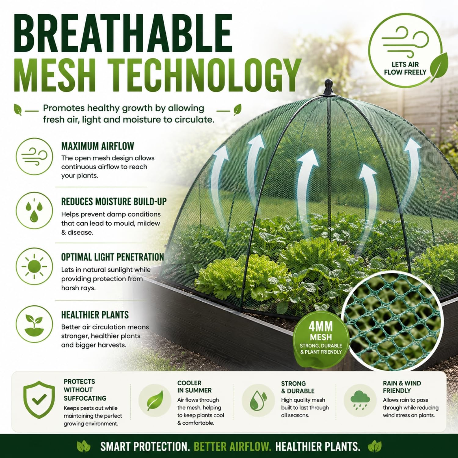 GardenSkill Serre à Mailles Fines pour Cultures et Plantes | Grande Cloche Parapluie Housse de Protection Filet Anti-Insectes pour Jardin, Parterre, Lit Surlevee, Potager | 110cm x 75cm