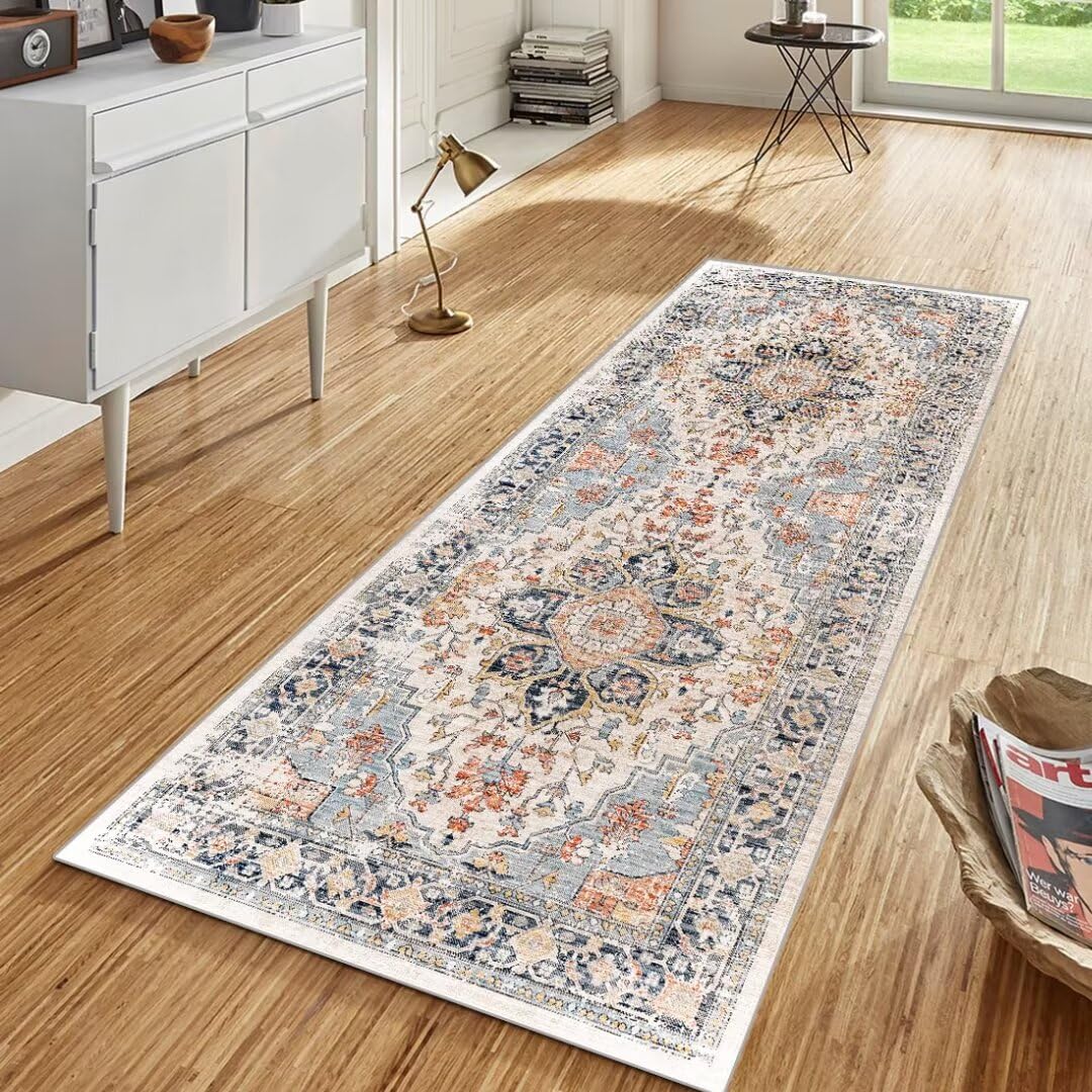 Klasyczny dywan w stylu boho vintage - długi chodnikowy bieżnik, antypoślizgowy, nadający się do prania, 40 x 500 cm, trwały poliester, sprzedawany na metry