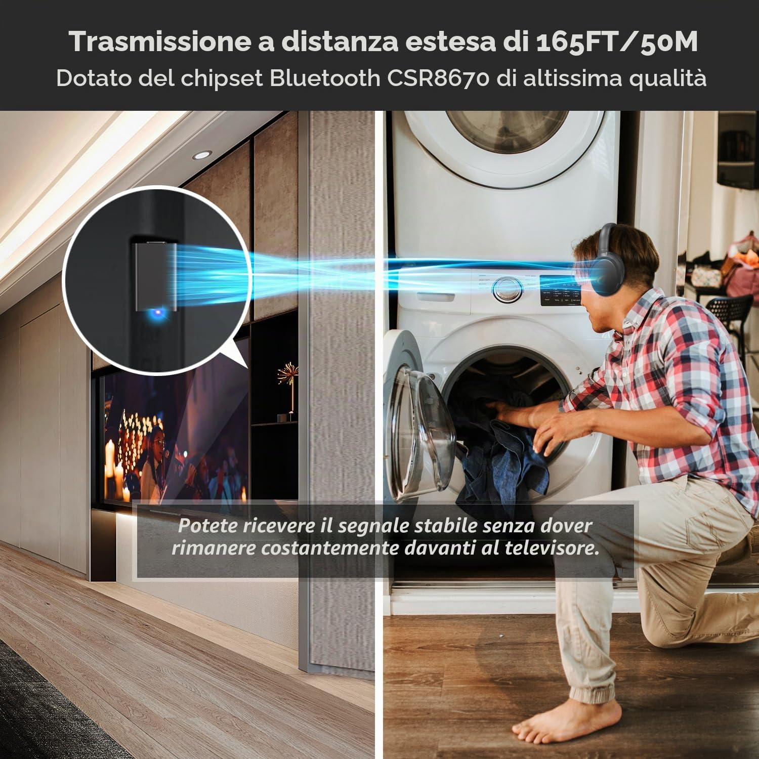 Holdsound Cuffie TV Wireless per Anziani, Senza Latenza Audio | Cuffie per TV Senza Fili con Trasmettitore USB, Alto Volume, Riproduzione Audio di 40 Ore, Plug And Play