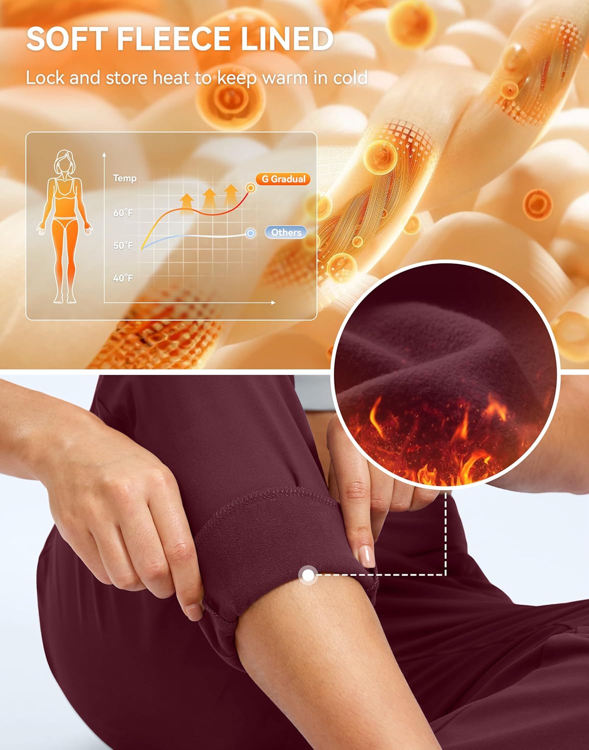 G Gradual Women's Fleece Lined Joggers Water Resistant Hiking Pants High Waisted Winter Thermal Sweatpants 3 Zipper Pockets - Image 7