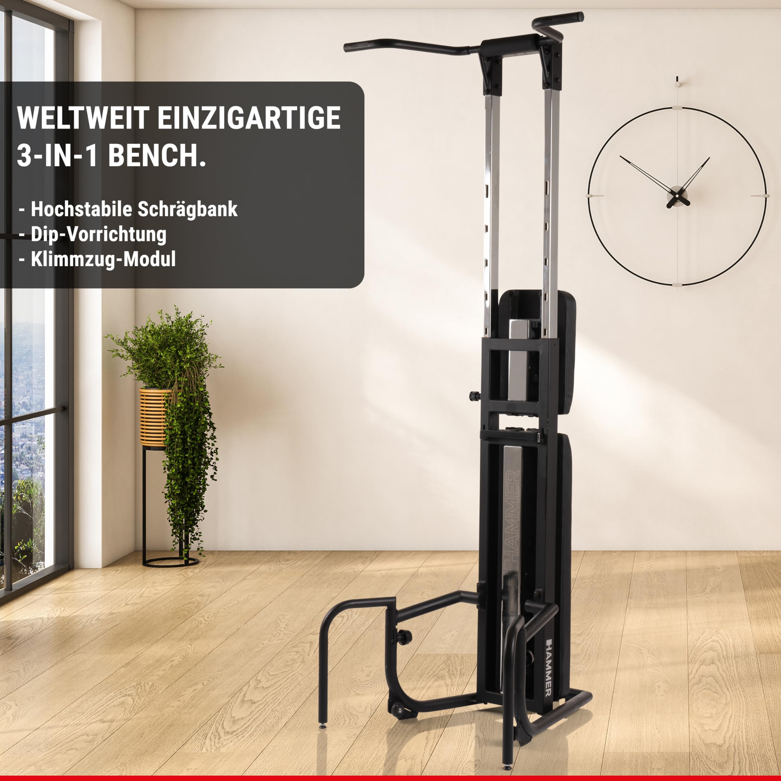 HAMMER Trainingsstation Bench Pullup und Dip, 3 in 1 Bench, höhenverstellbar bis 223 cm