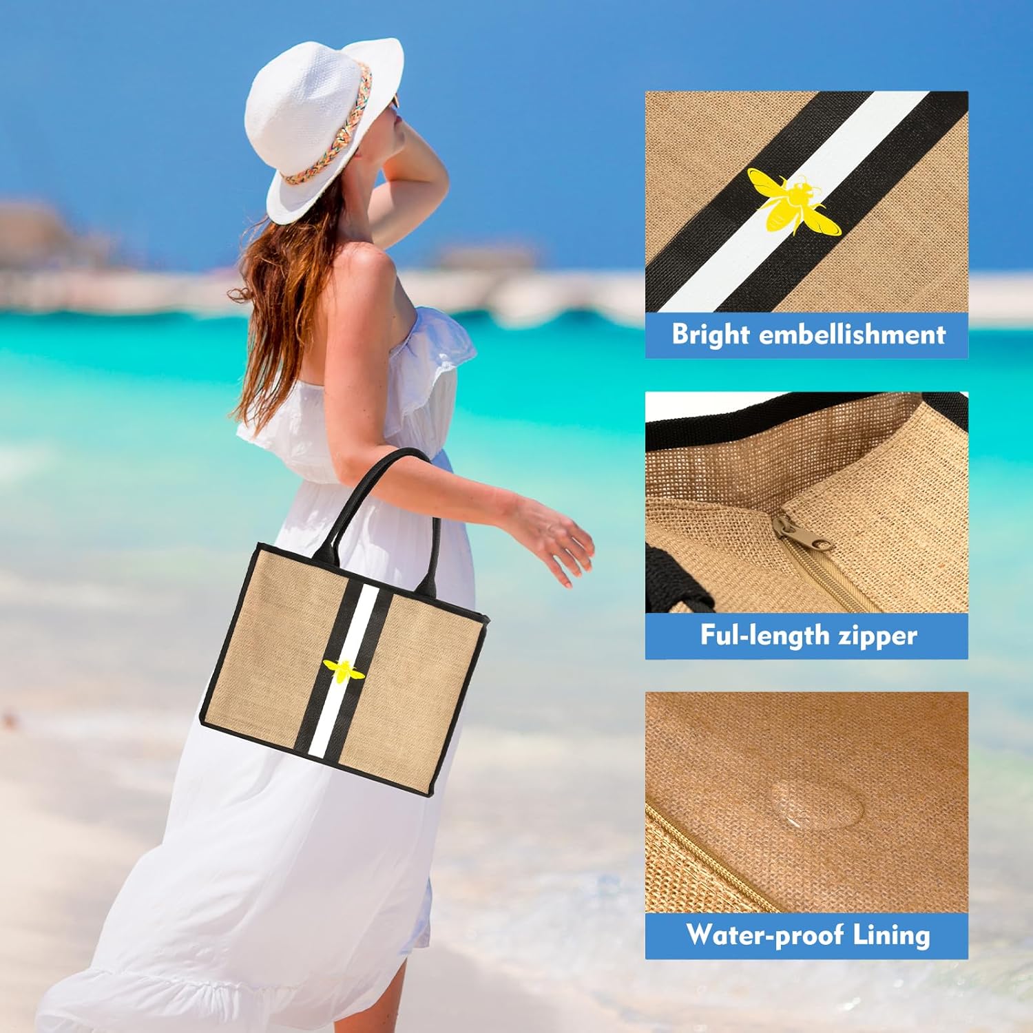 Large Beach Bag Jute Woven Tote - Image 9