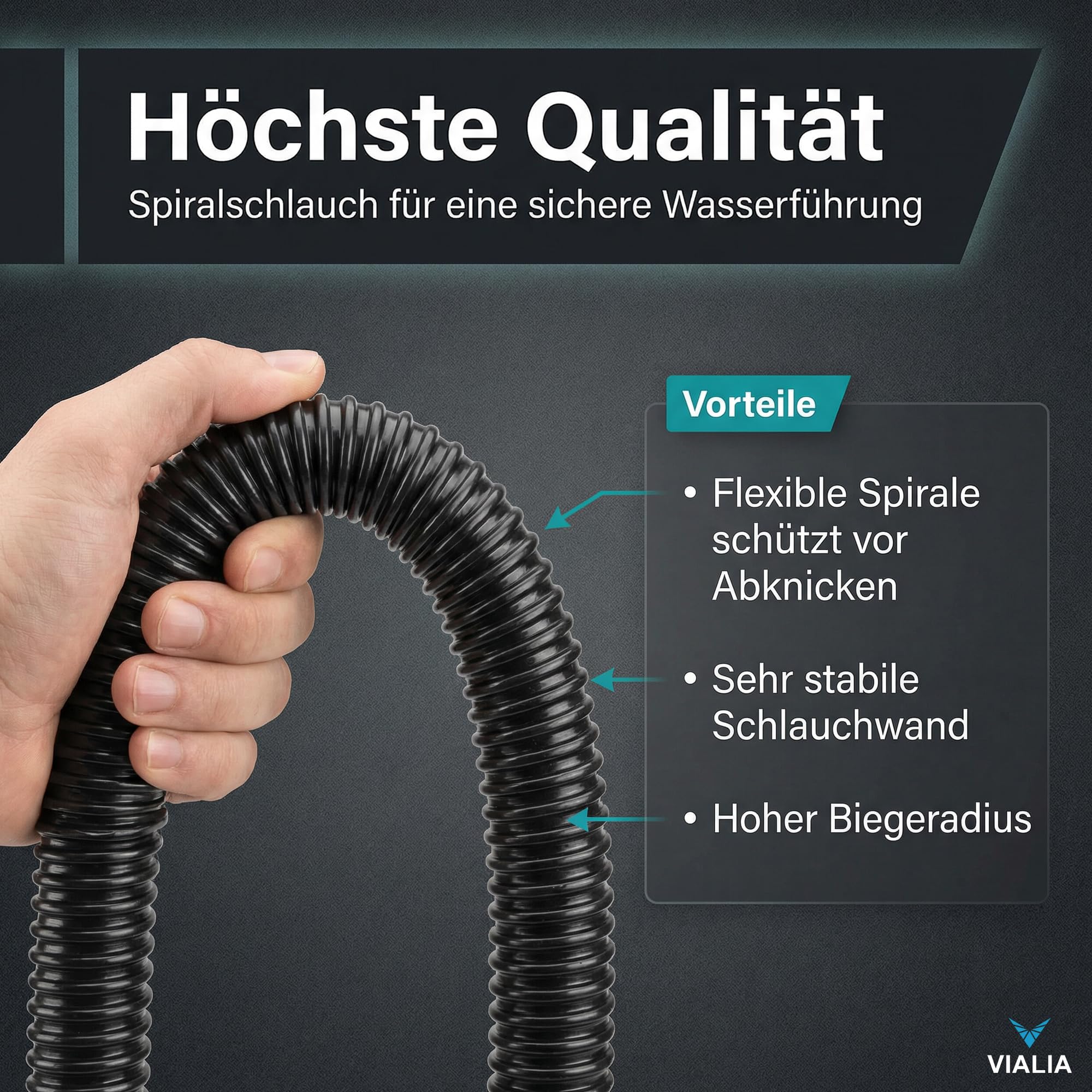 Teichschlauch, Ø 25 mm (1"), 5 m, Spiralschlauch aus robustem PVC, schwarzer Saugschlauch für Teichpumpen, Teichfilter und Wasserspeier