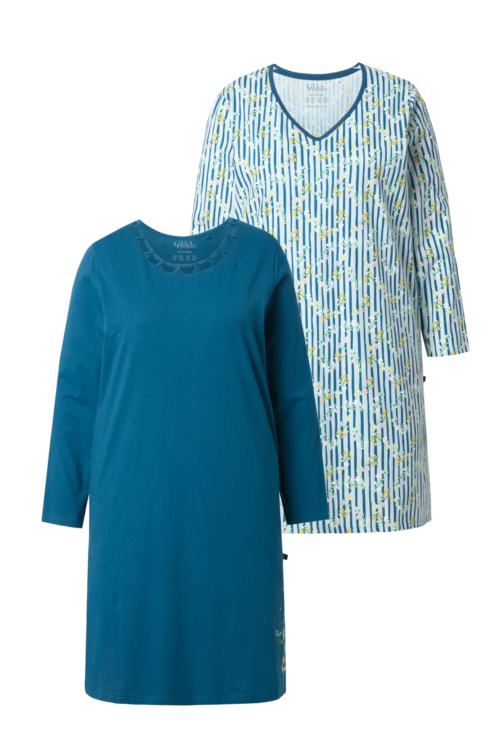 Ulla Popken Damen große Größen Übergrößen Plus Size Bigshirts, 2er-Pack, Rundhals/Herzausschnitt, Langarm 843823