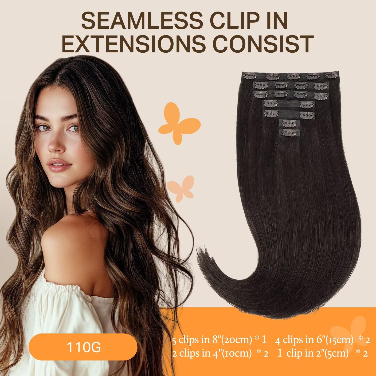 Amazon.com : DOORES Clip-in Hair Extensions, Dark Brown 14  display picture 1