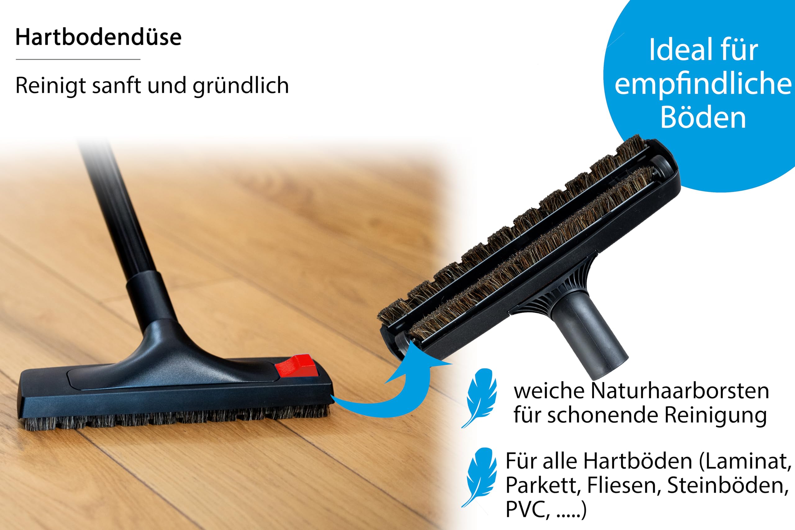 Wessel-Werk Speedglider Kit Hartboden 4-in-1 | Staubsaugerdüsen-Set für Teppich, Hartböden, Möbel, Polster | 4-teilig | inklusive Universal-Adapter | passend von 32-38mm