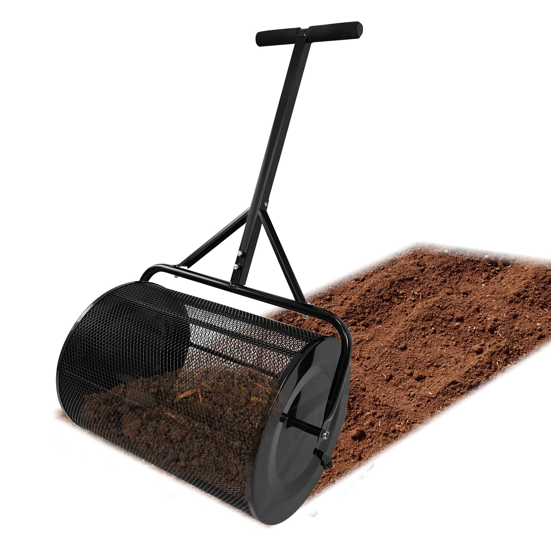 SUBTLETY 80 l rozsiewacz nawozów i nawozów kompostowych do trawy Torfowa sitko z gąbką metalowy uchwyt i kosz siatka Ø40x65cm przenośny rozsiewacz maszyny do przesiewania ziemi