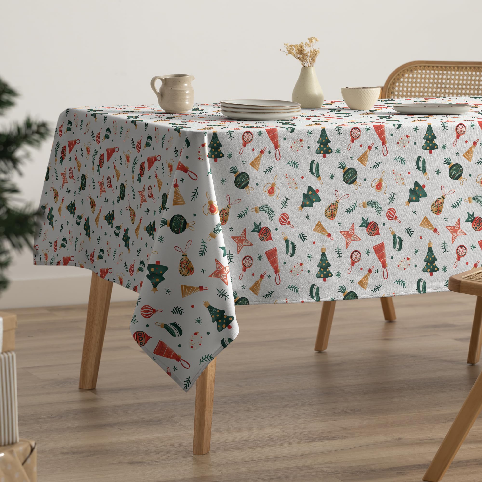 GAMUSI Mantel Navidad Antimanchas Algodón Mesa Comedor Decoración Navideña Rectangular Tacto Tela 160x100 cm