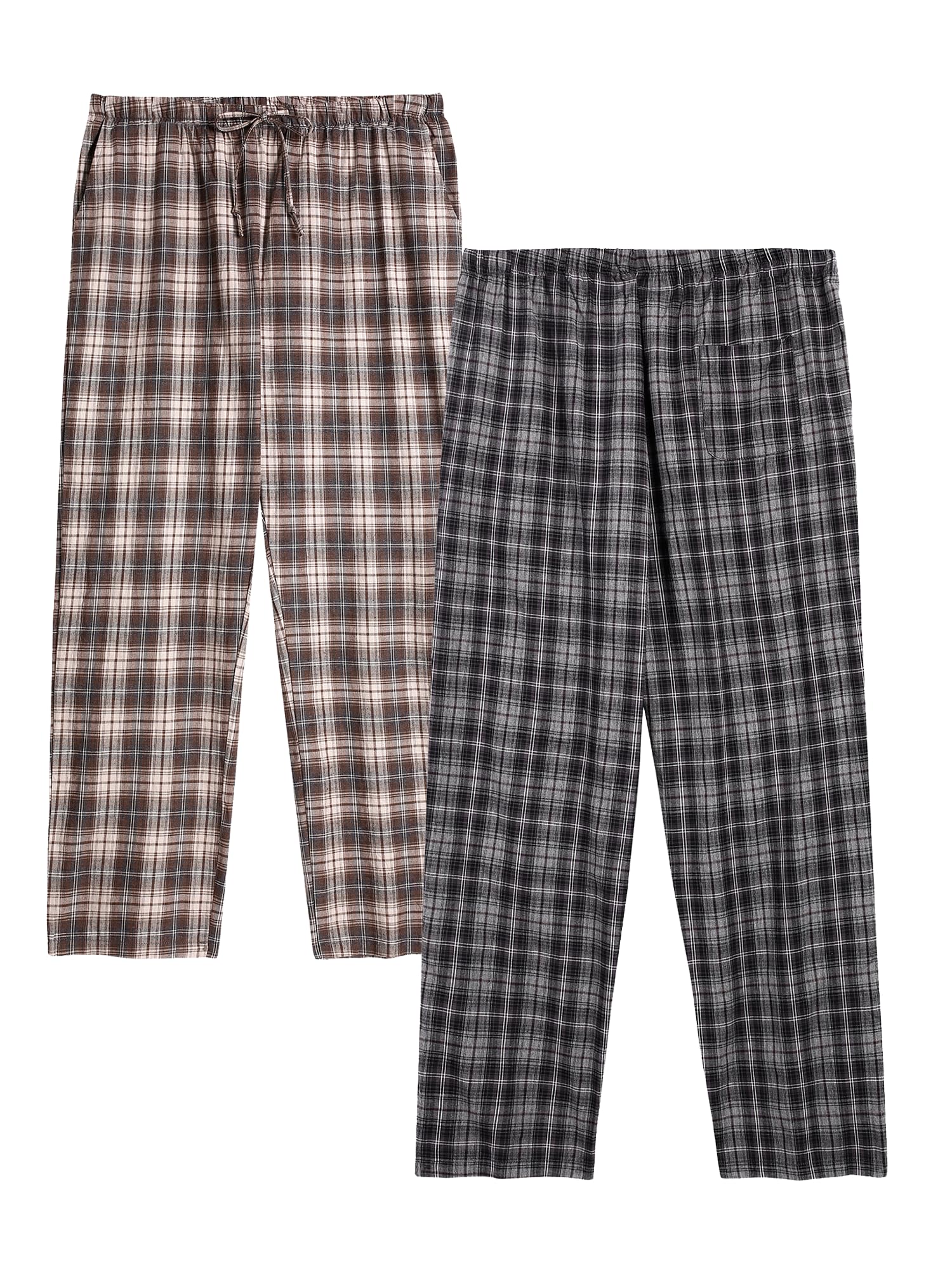 Winovia Herren Schlafanzughose Lang Baumwolle Karierte Pyjamahose Lounge Hose Pyjamaunterteil Freizeithose mit Seitentaschen für Männer, Gerade Geschnitten