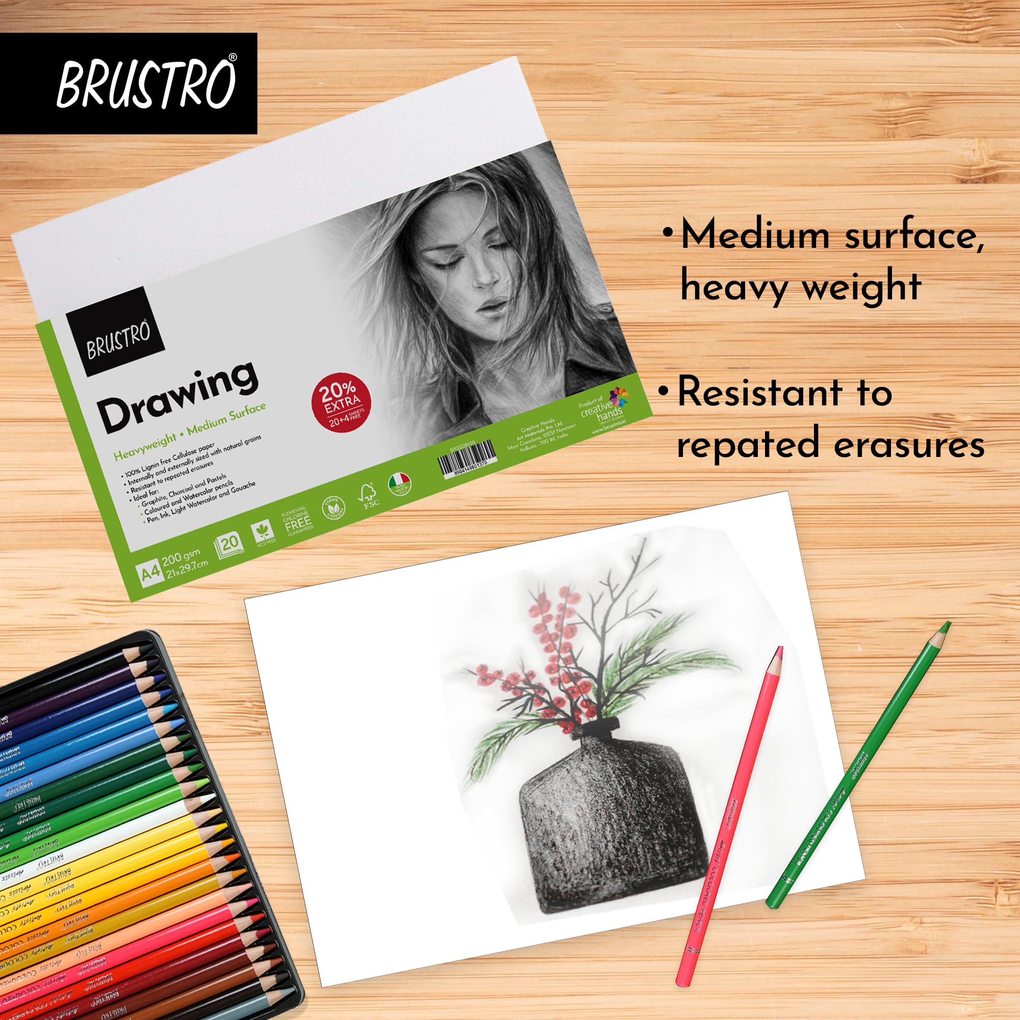 BRUSTRO Drawing Papers | 200 GSM, A4, Pack of 24 (20+4 Sheets) | Ideal for Students and Adults, School, Coloring, Professional Art, Craft, Graphite, Charcoal, Pastels, Sketching, Shading, Drawing — Amazon image 5