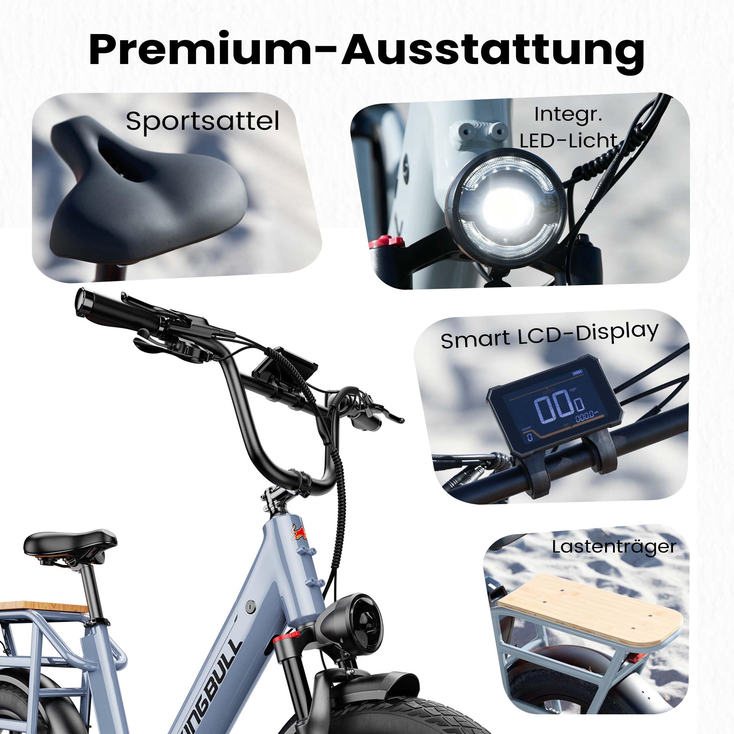 Elektric Cargo Bike Fat Tire E-Bike 20 Zoll 200kg Zuladung 960Wh, 25km/h Elektrofahrrad 100km Reichweite, Hydraulikbremsen für Erwachsene
