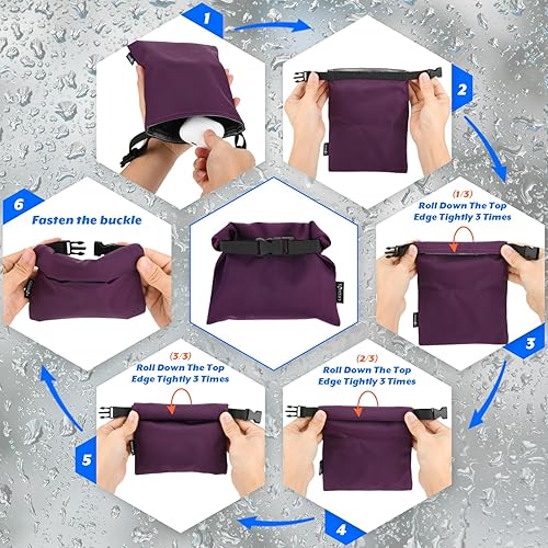 Miniatura 5 de Cosmos Bolsa seca impermeable de 3 piezas, mini bolsa impermeable portátil, bolsa de almacenamiento pequeña enrollable para viajes al aire libre,