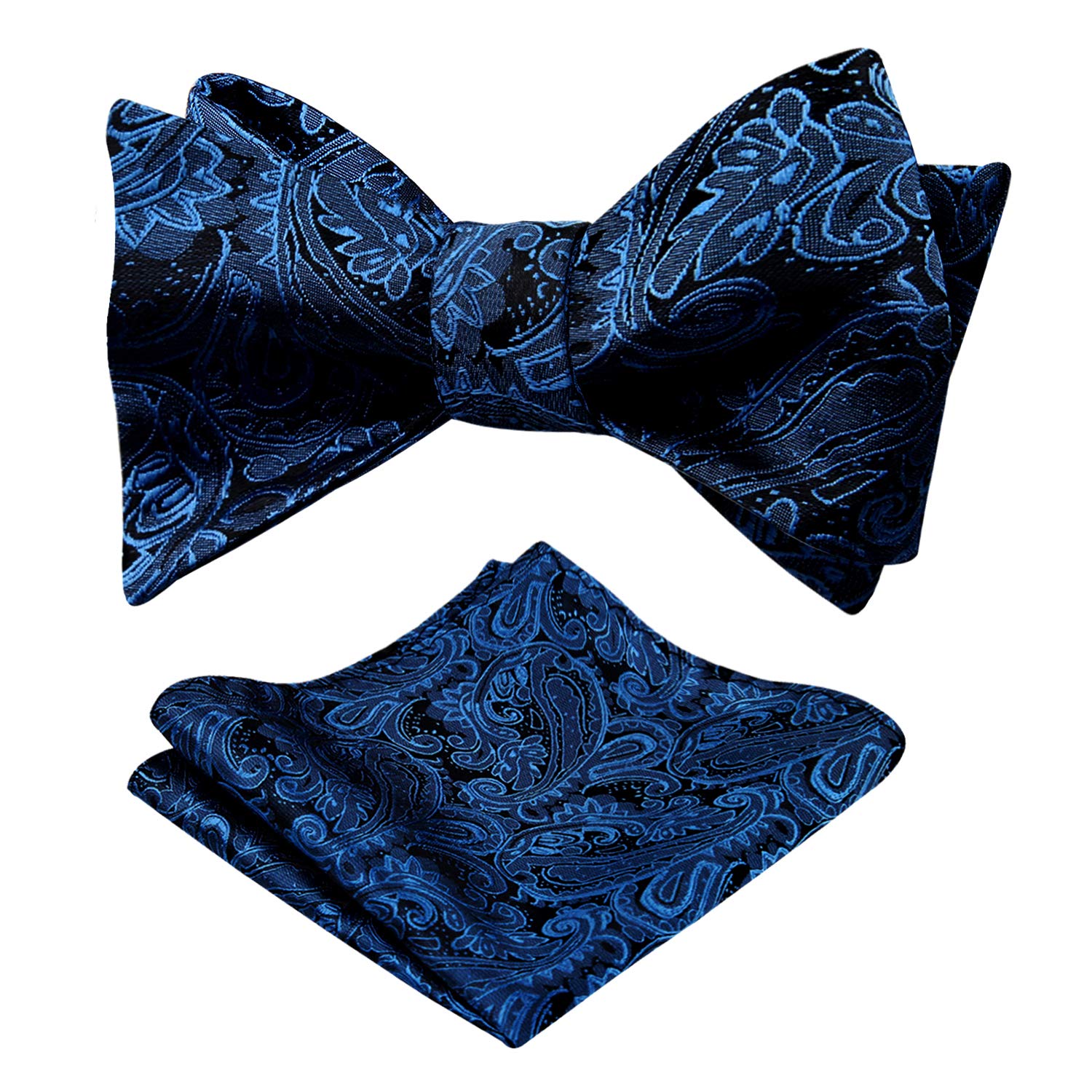 Alizeal Mens Paisley Jacquard Self Tied Bow Tie Pocket Square Set (Navy Paisley)(Size: One Size)