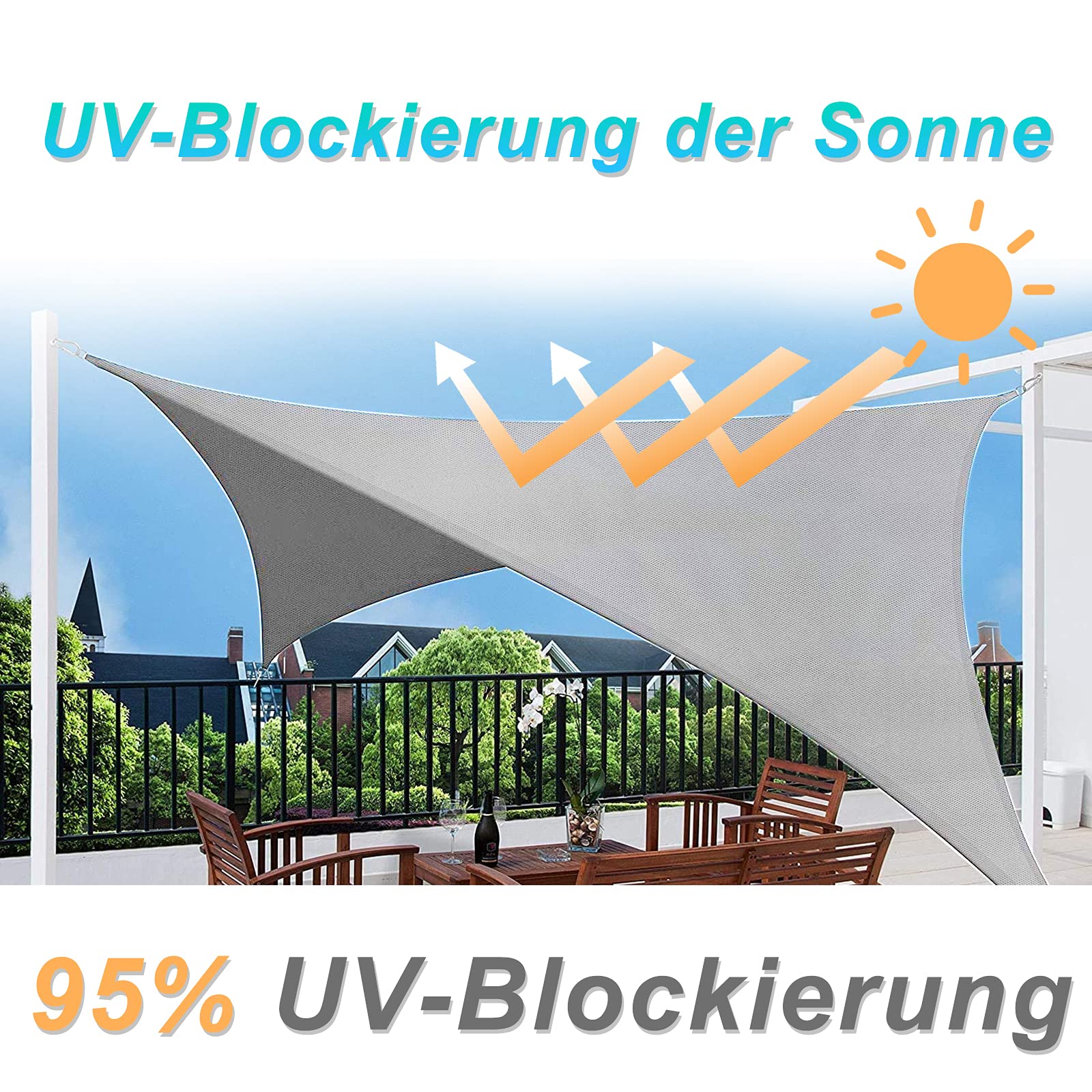 Markise Wasserdicht 95% UV Sonnenschutz - Gebogenes Dreieck - Geeignet für Garten、 Balkon、 Outdoor - Grau
