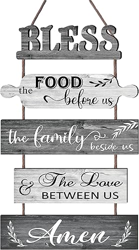 Buecasa Bless the Food Before Us - Decoración de pared de cocina de granja, decoraciones de comedor, collage de arte de pared en color blanco y