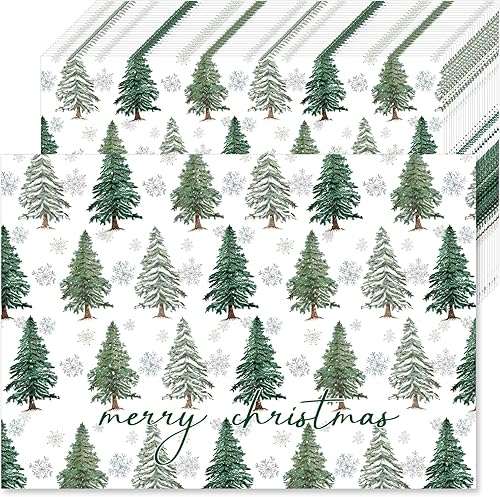 Miniatura 1 de 100 manteles individuales de papel de Feliz Navidad, 11 x 16 pulgadas, pino de Navidad, copos de nieve, manteles desechables de invierno para