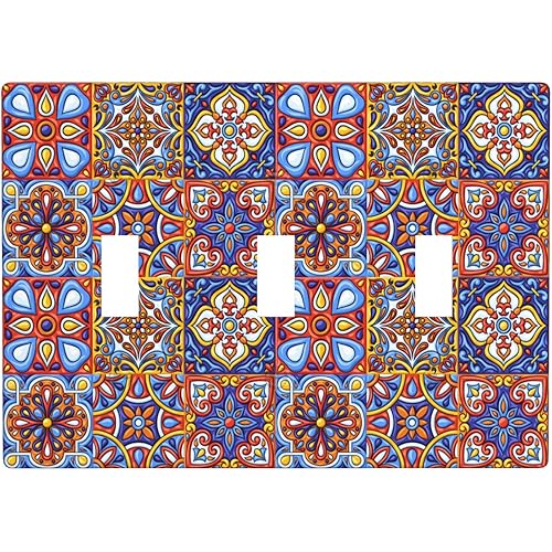 Mexican Talavera Tile Light Switch Cover 3-Gang,Triple Toggle Decorative Switch Wall Plate Cover Faceplate,4.50" X 6.38"inch
