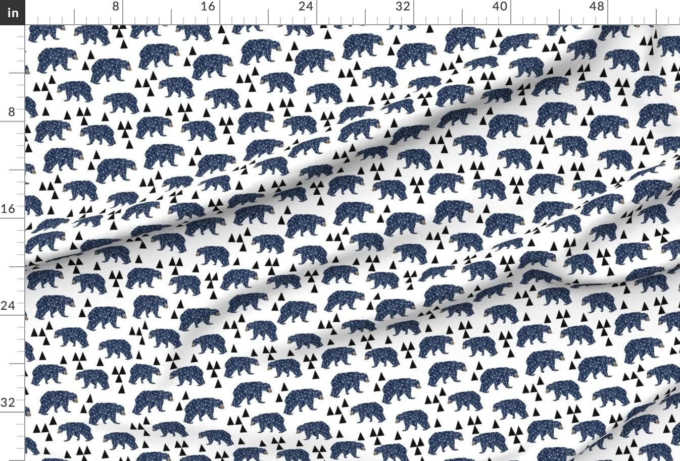 Spoonflower Fabric - Geo Bear Camping Blue Navy Kids Room Triangles Mountains Boy Nursery Printed on Upholstery Velvet Fabric Fat Quarter - Upholstery Home Decor Bottomweight Apparel