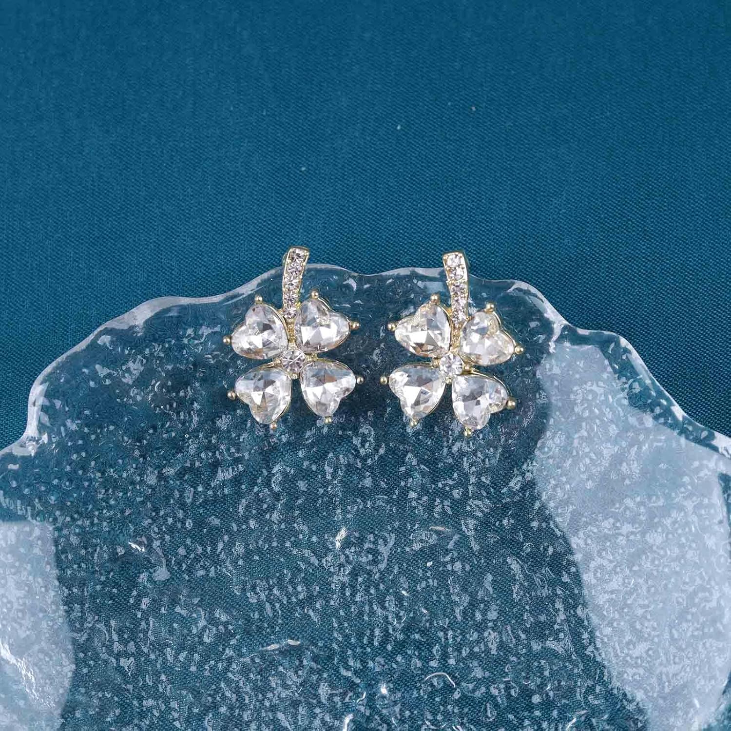 Vintage Crystal Flower Earrings Rhinestone Flower Dangle Earrings Gold Cz Flower Stud Earrings Sparkly Leaf Earrings Jewelry for Women - Image 3