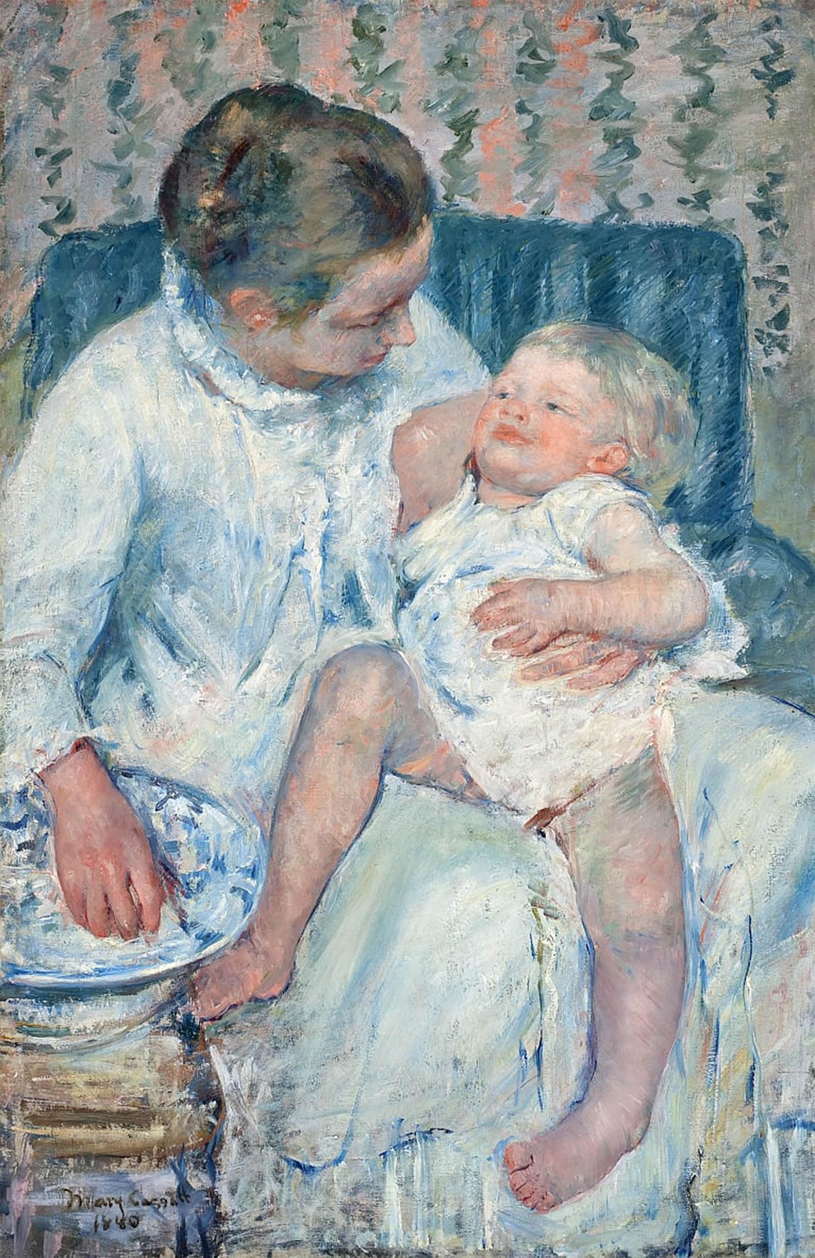 POSTERIIk Vintage Art Print Images Pictures Print Mother About to Wash Her Sleepy Child by Mary Cassatt Modern Colour Posters for Office Home Decor 60x90cm